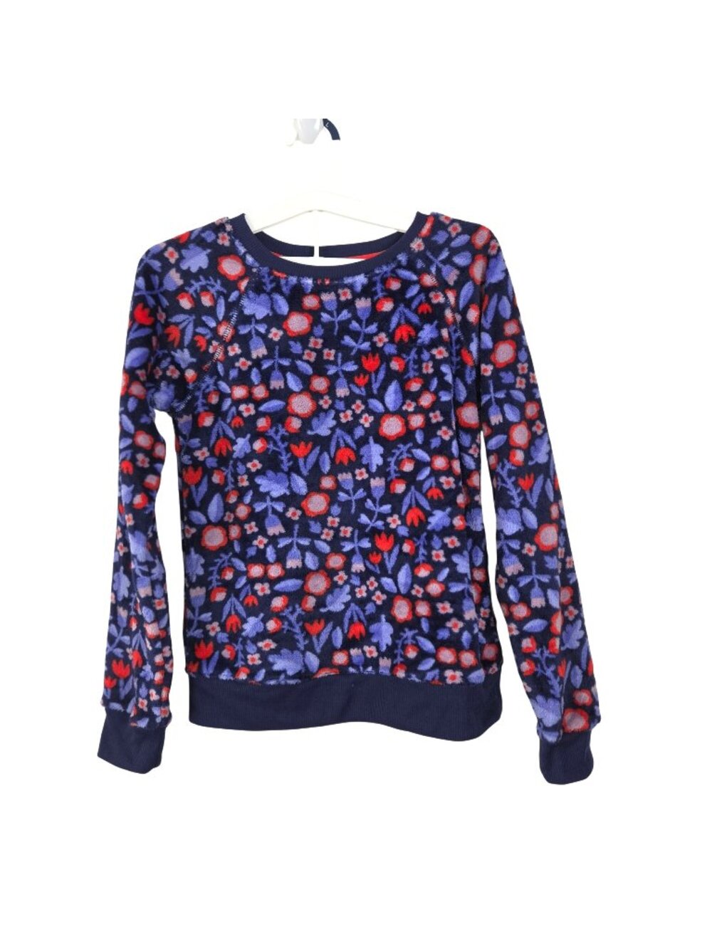 Cat & Jack Girls Navy Floral Fleece 2 Pc Pajamas Pullover W/Pants L 10/12 Cozy